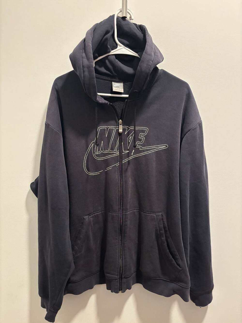 Nike Full Zip Hoodie Black Embroidered Logo Size XL